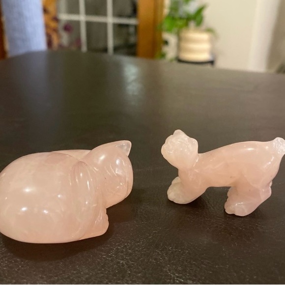 Other - Beautiful Chinese Rose Pink Jade Cats Figurine Set